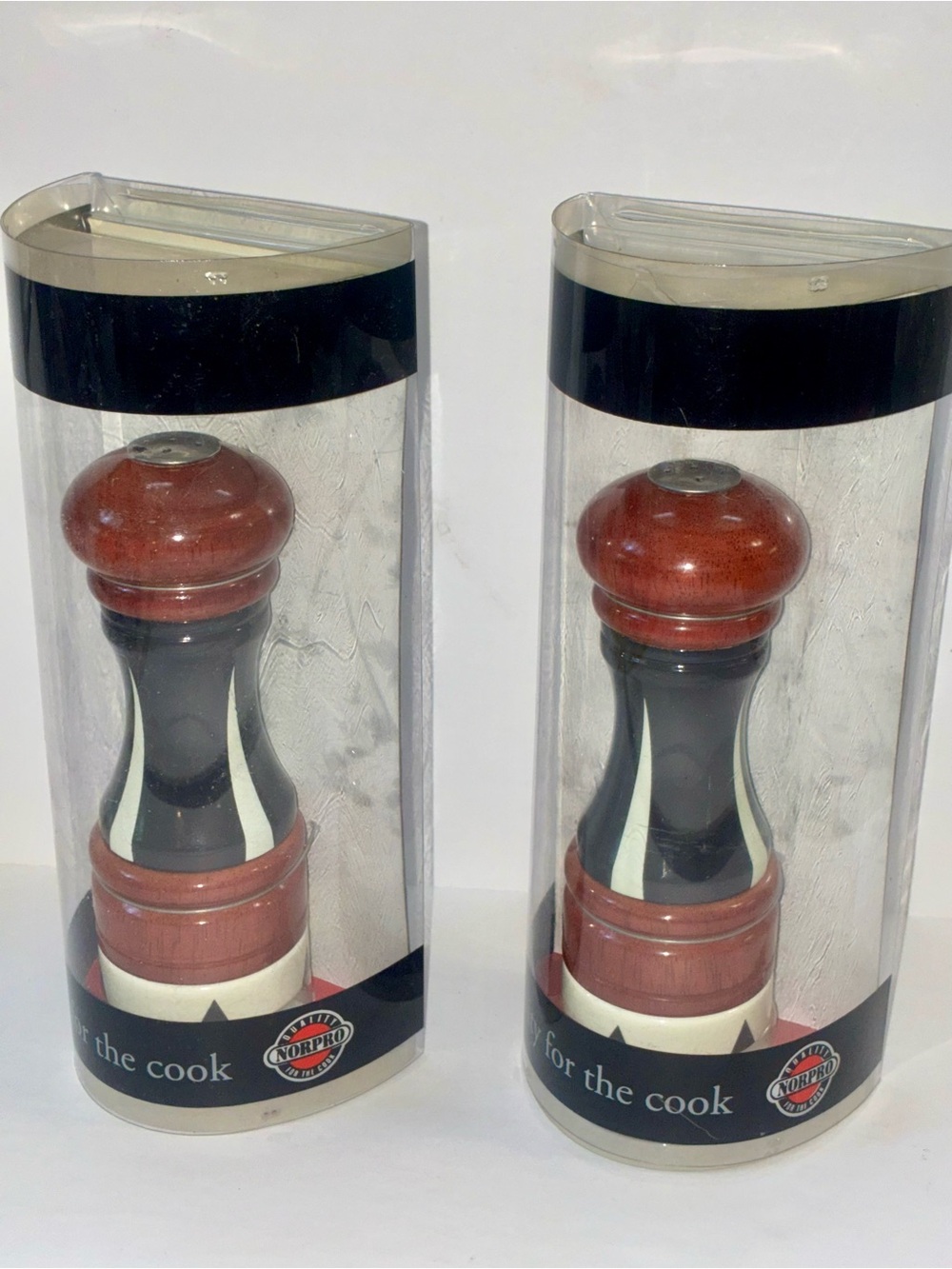Vintage Norpro Cherry Wood 6” Salt And Pepper Shakers Set Of 2